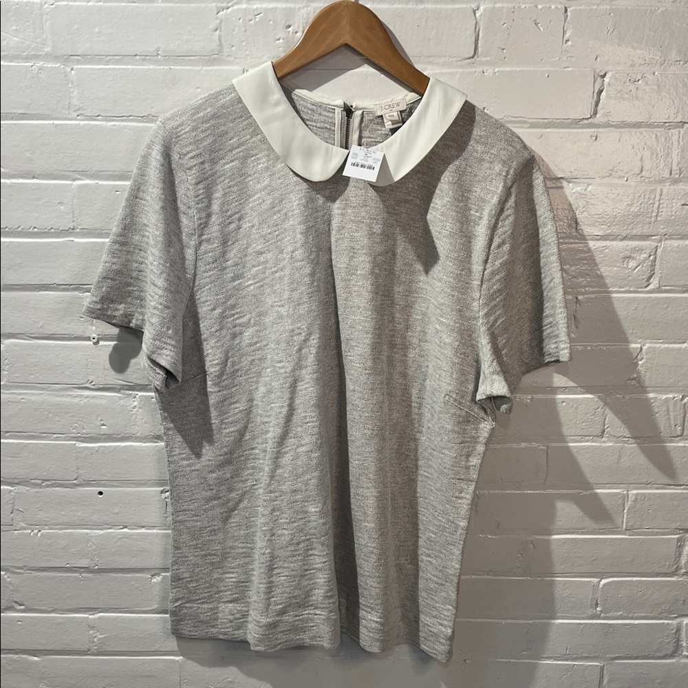 J. Crew Heather Gray Blouse with White Peter Pan Collar NWT